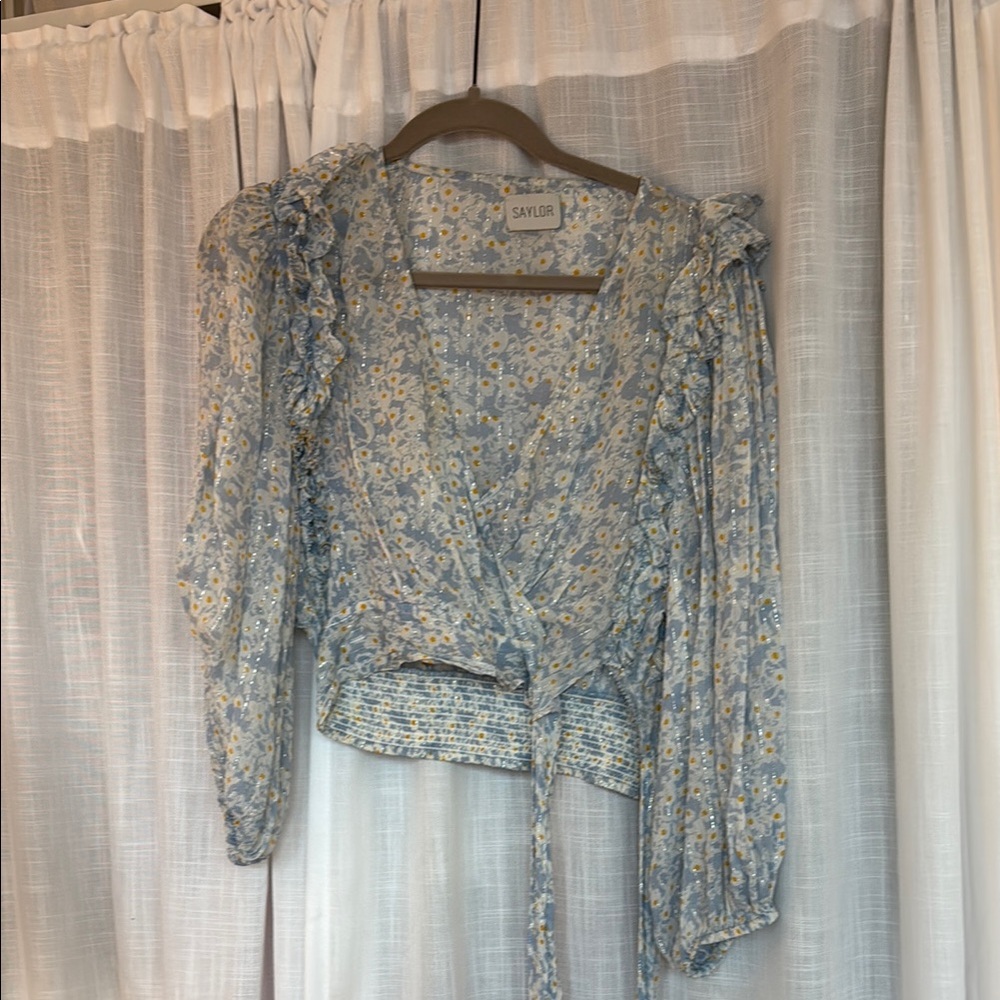 SAYLOR Light Blue Floral Ruffle Blouse